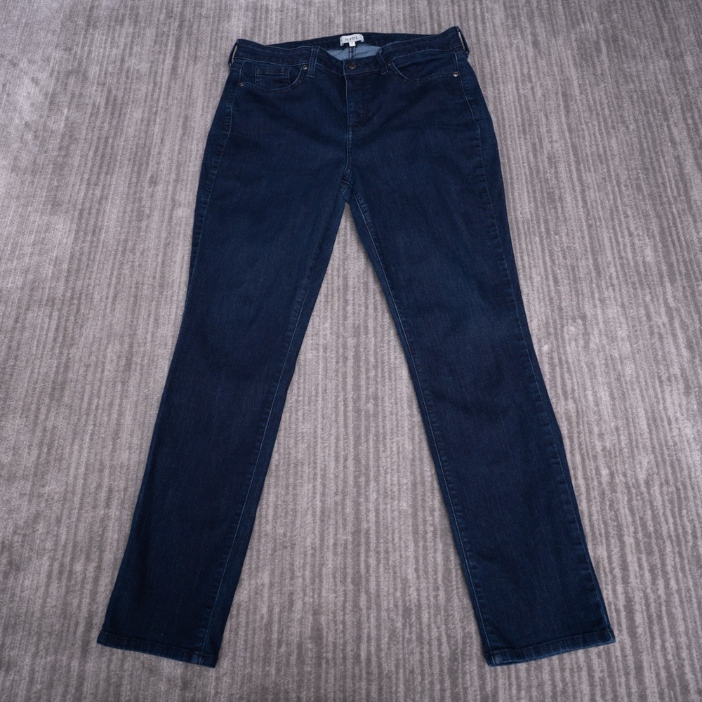NYDJ Straight Leg Jeans Womens 14 Blue Excellent Lift Tuck Stretch Indigo Denim